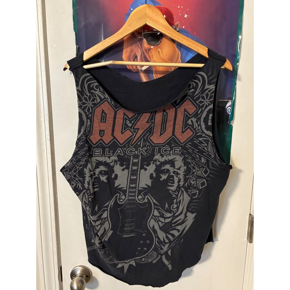 ACDC Black Ice Graphic Tank Top Mens Black Distressed DIY Cut Off Rock Band Tee
